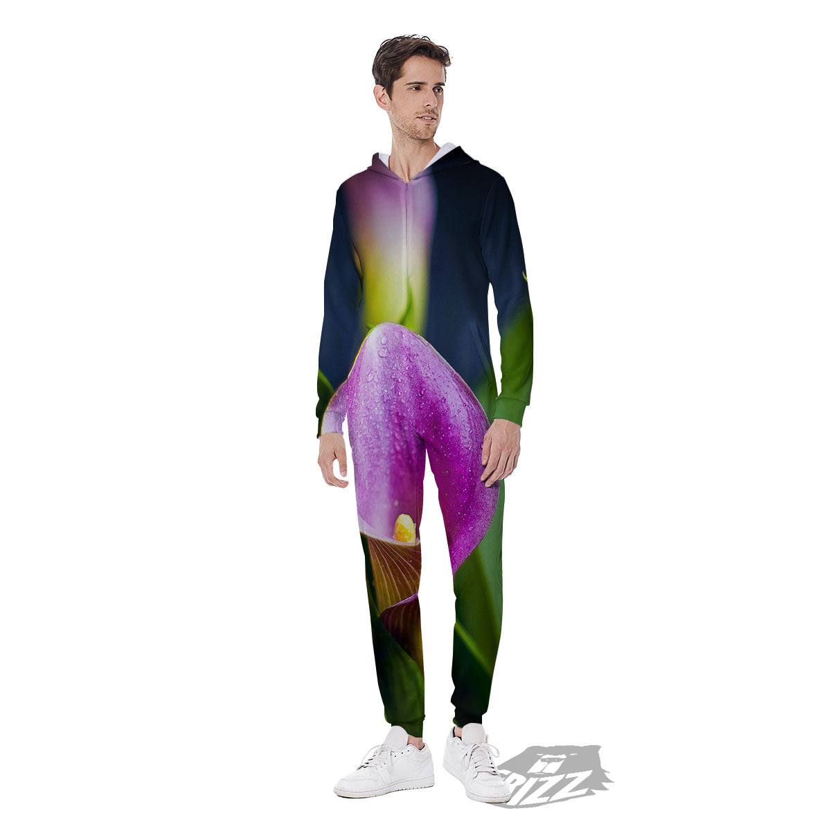 Flower Lily Purple Print Men's Jumpsuit-grizzshop