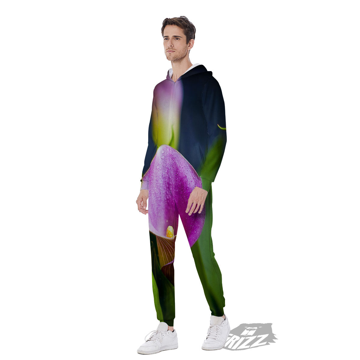 Flower Lily Purple Print Men's Jumpsuit-grizzshop