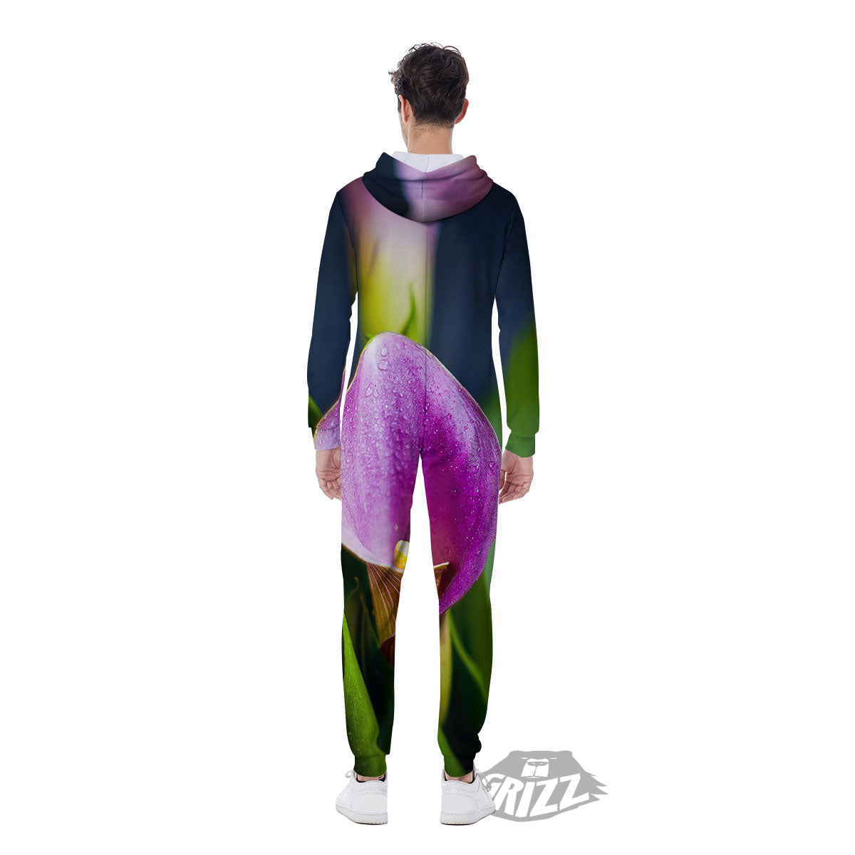 Flower Lily Purple Print Men's Jumpsuit-grizzshop
