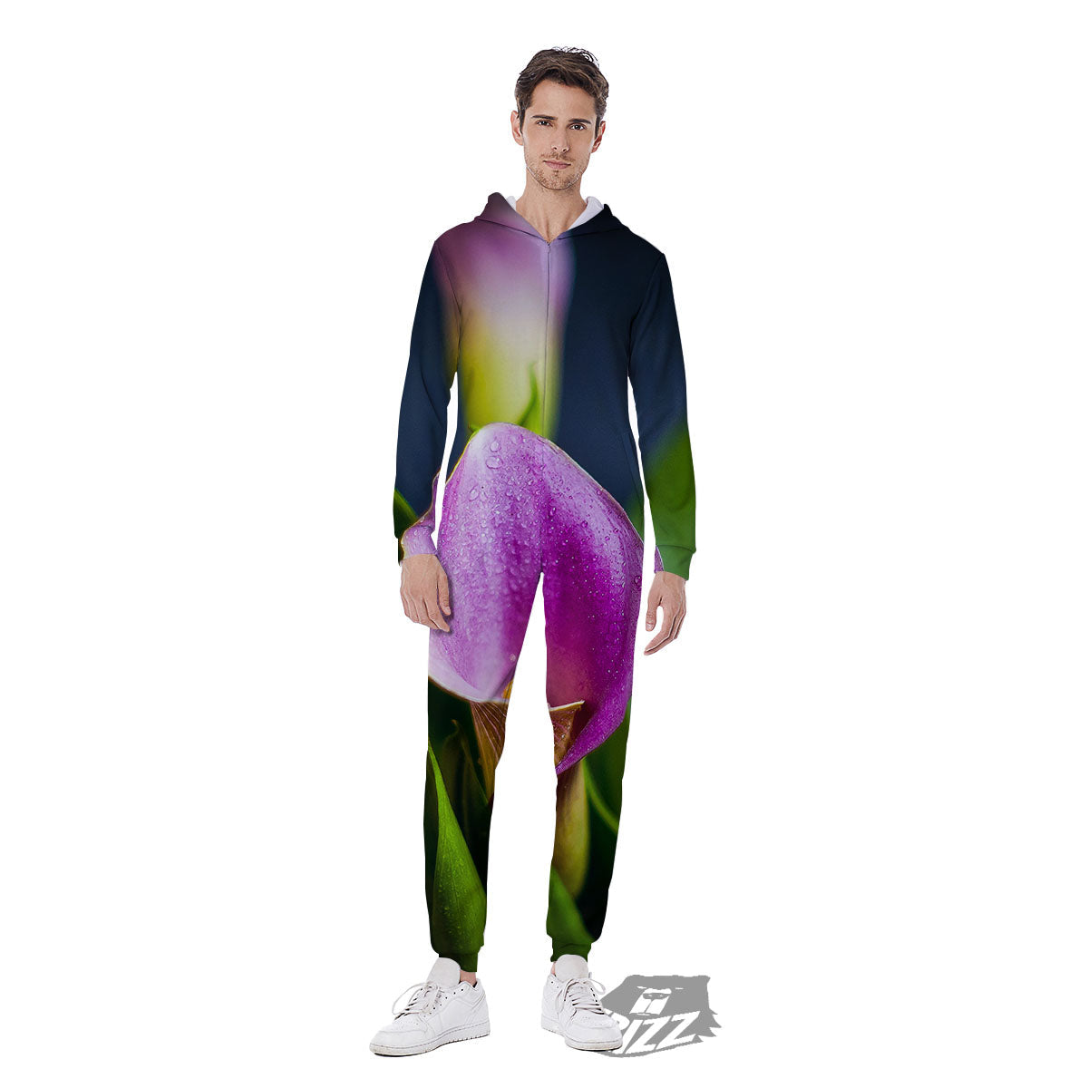 Flower Lily Purple Print Men's Jumpsuit-grizzshop