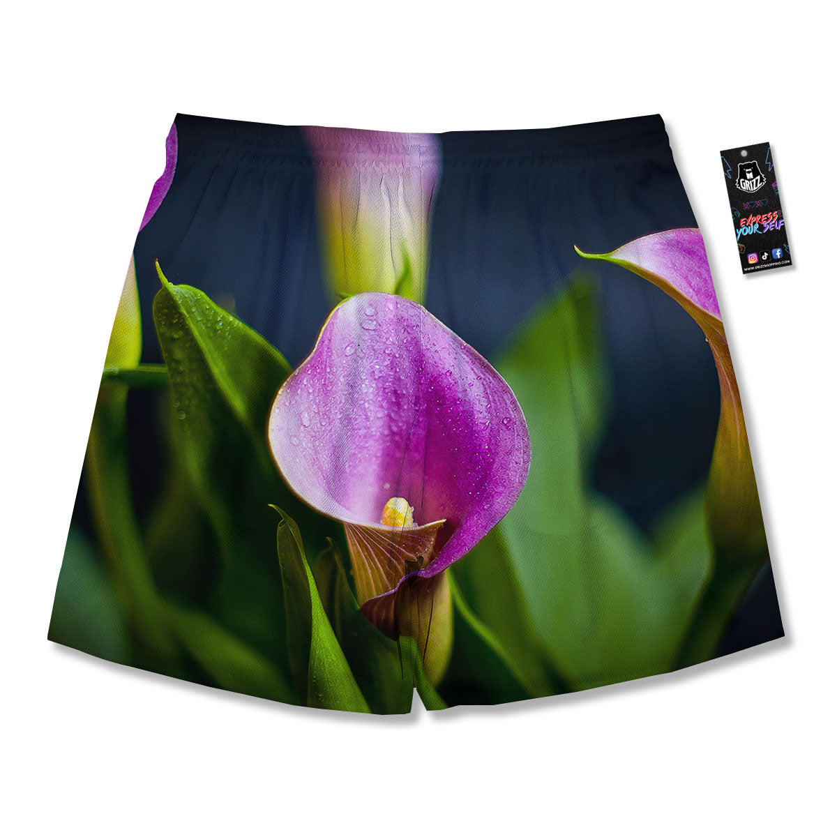 Flower Lily Purple Print Men's Running Shorts-grizzshop