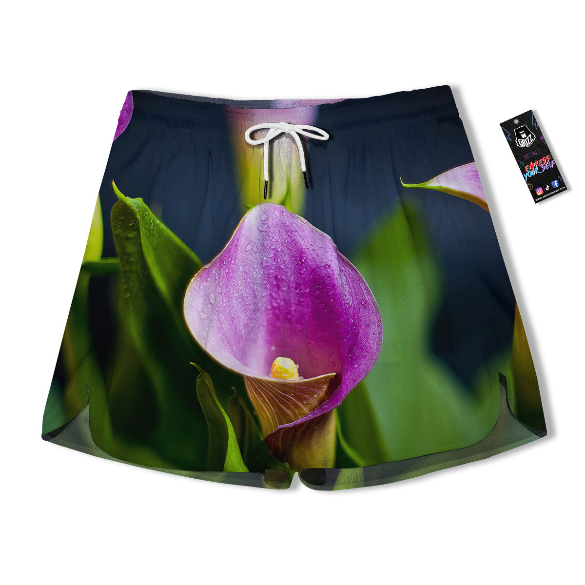 Flower Lily Purple Print Men's Running Shorts-grizzshop