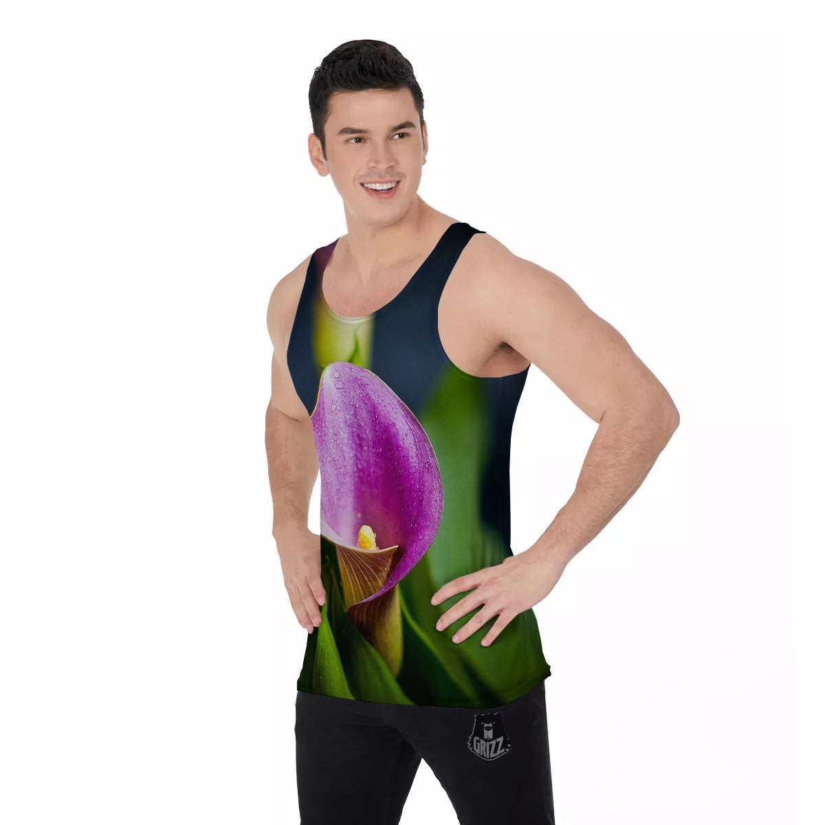 Flower Lily Purple Print Men's Tank Top-grizzshop