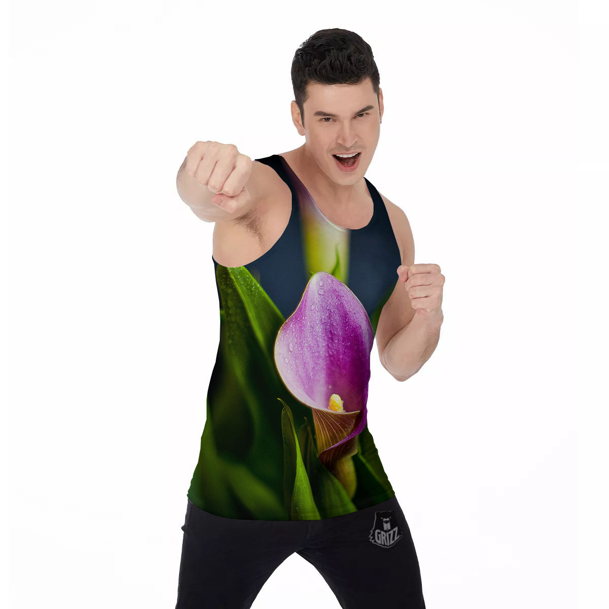 Flower Lily Purple Print Men's Tank Top-grizzshop
