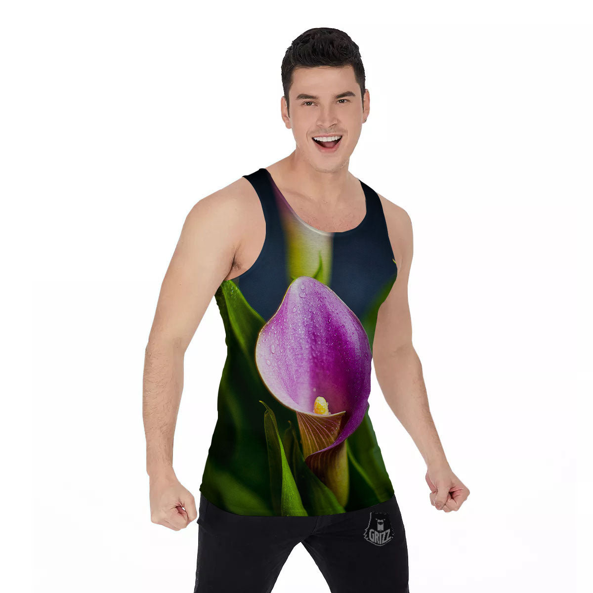 Flower Lily Purple Print Men's Tank Top-grizzshop