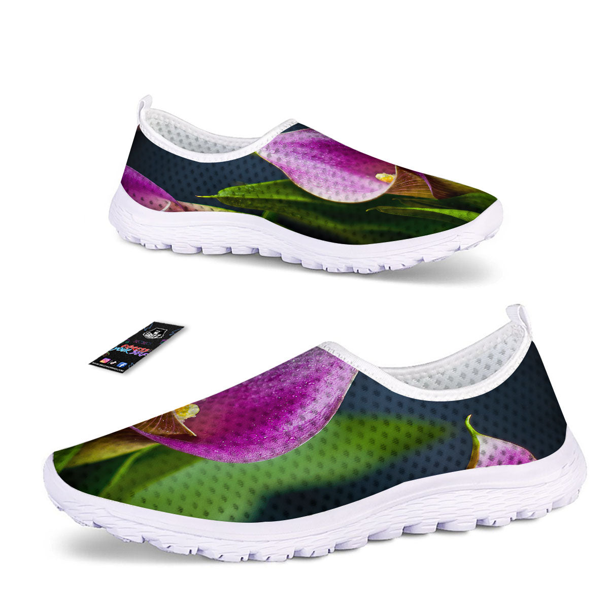 Flower Lily Purple Print Nurse Shoes-grizzshop