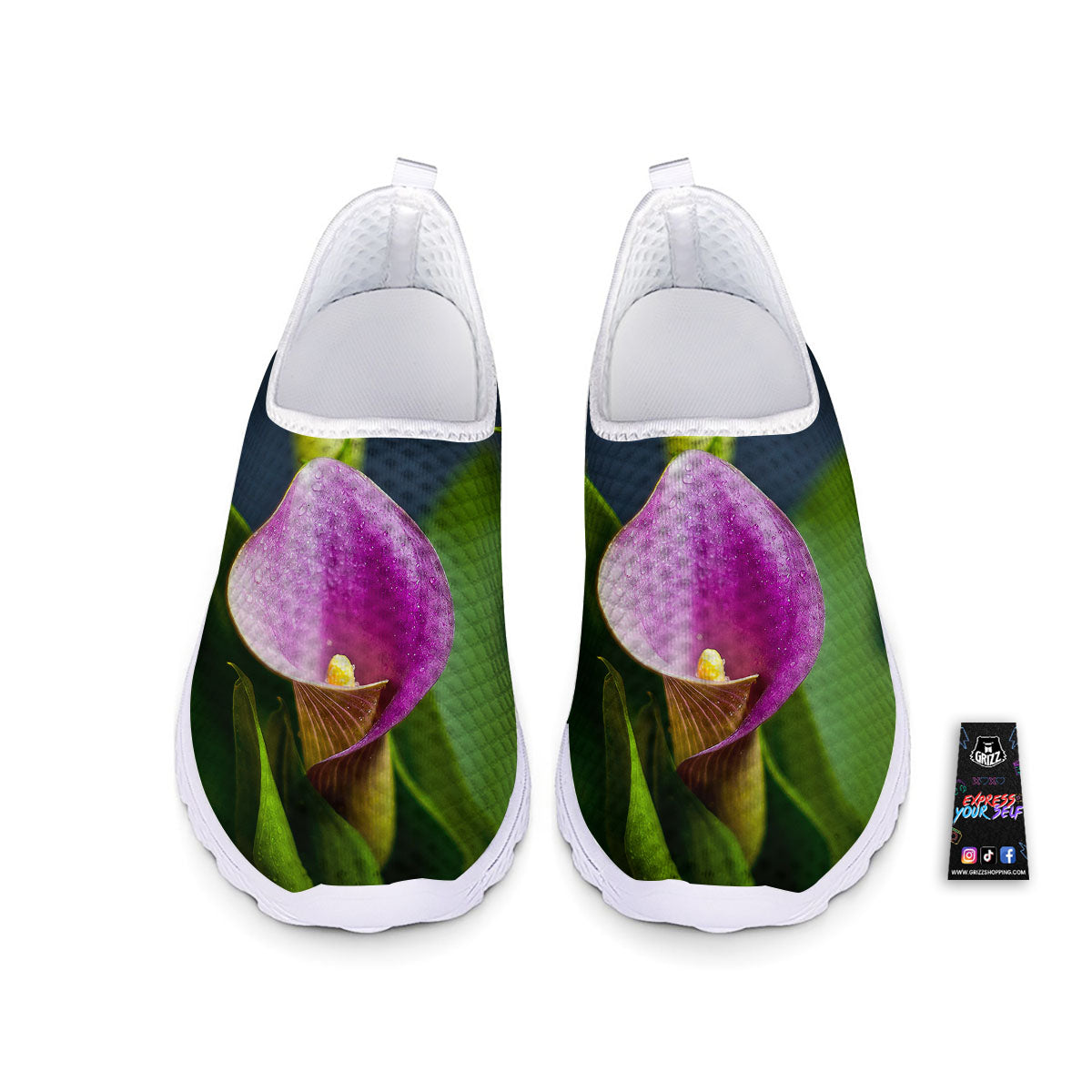 Flower Lily Purple Print Nurse Shoes-grizzshop