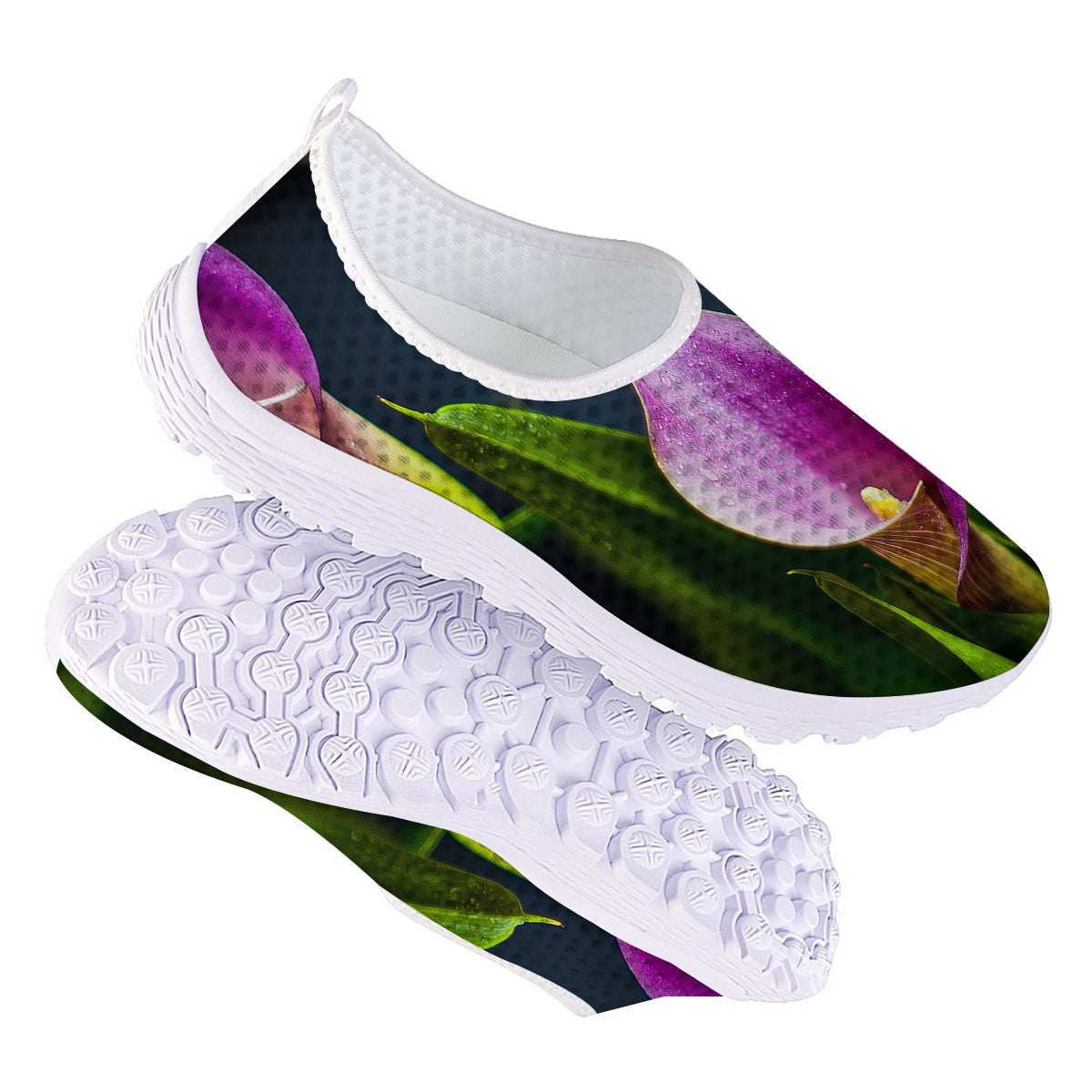 Flower Lily Purple Print Nurse Shoes-grizzshop
