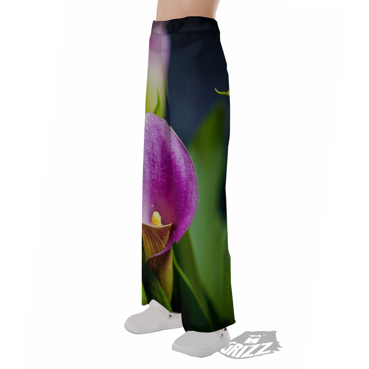 Flower Lily Purple Print Pajama Pants-grizzshop