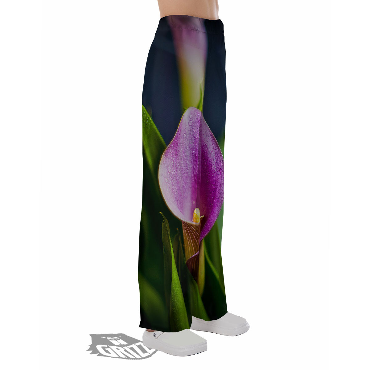 Flower Lily Purple Print Pajama Pants-grizzshop