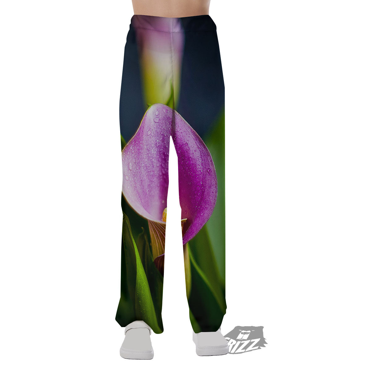 Flower Lily Purple Print Pajama Pants-grizzshop