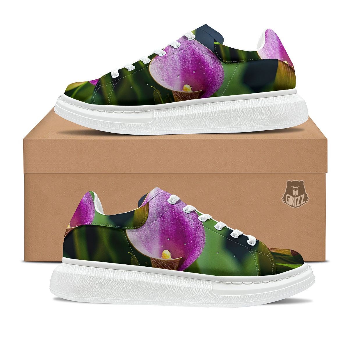 Flower Lily Purple Print Platform Shoes-grizzshop