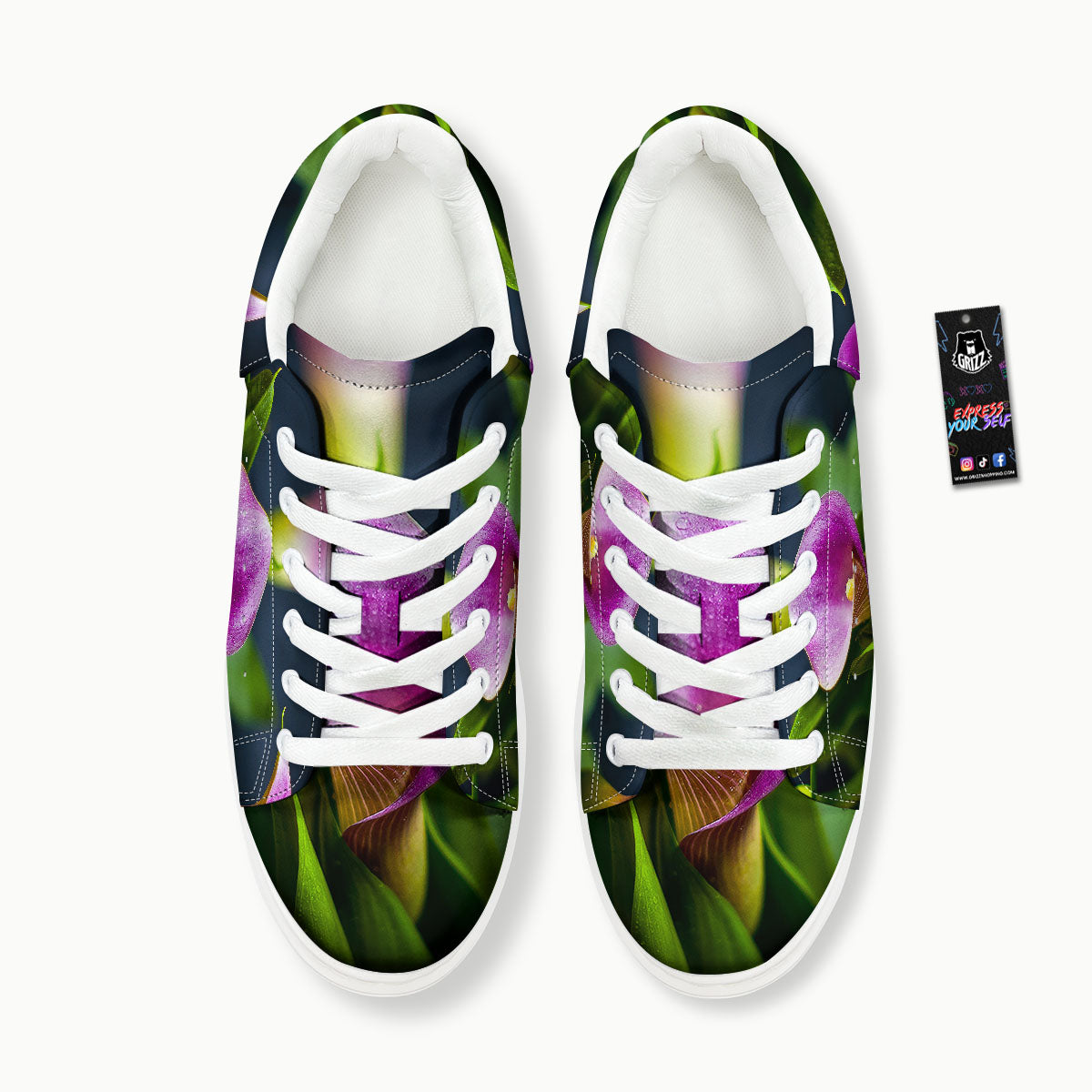 Flower Lily Purple Print Platform Shoes-grizzshop