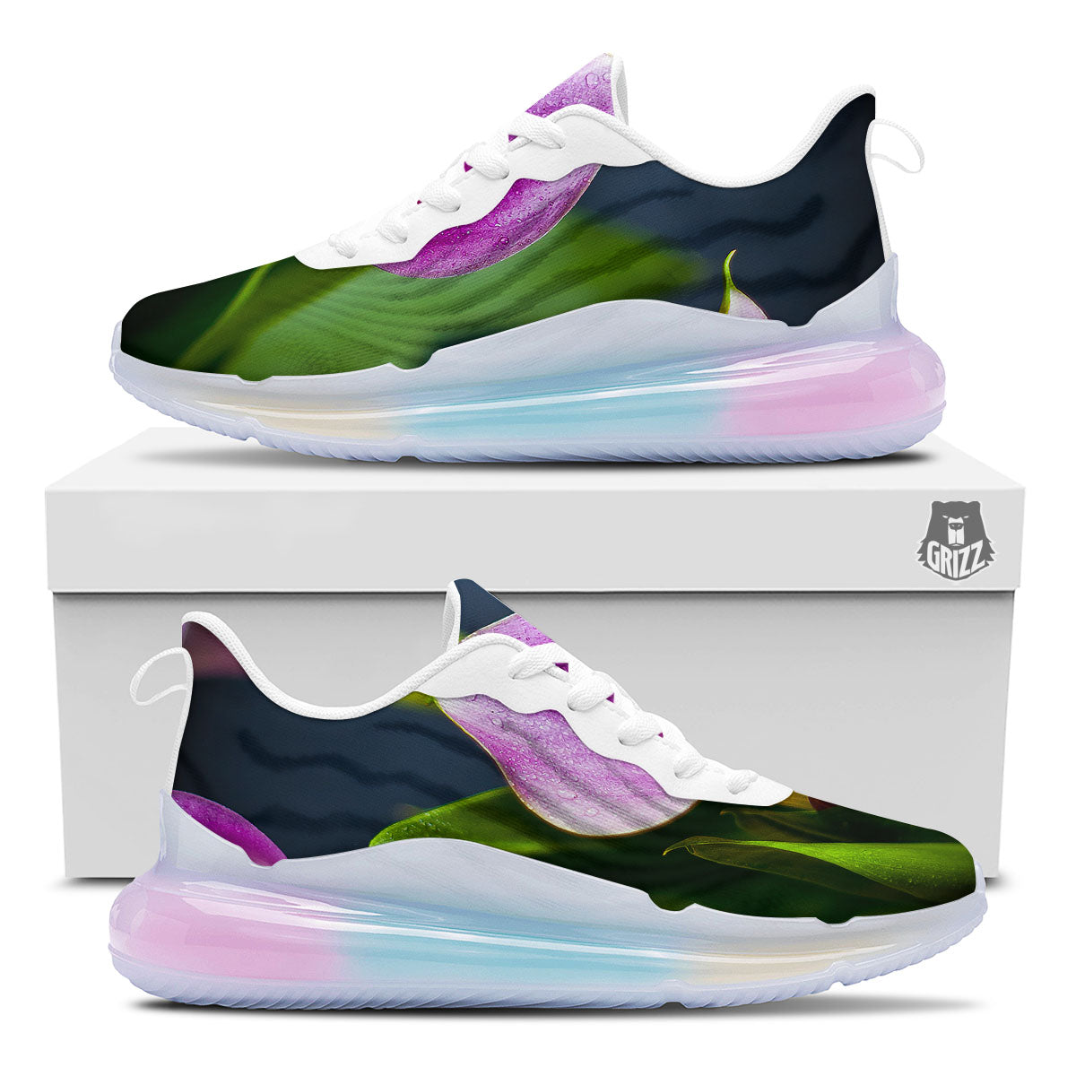 Flower Lily Purple Print Running Sneakers-grizzshop