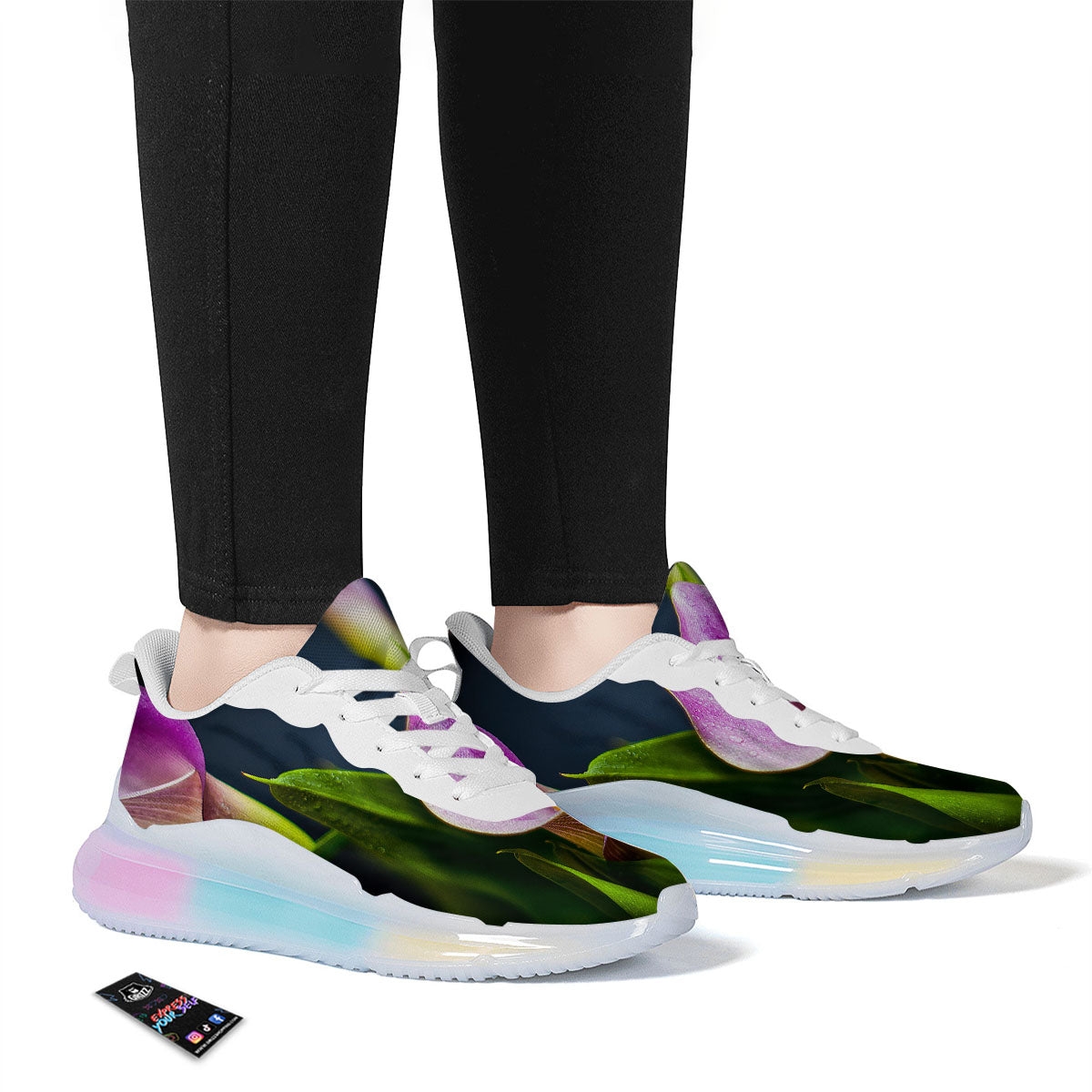 Flower Lily Purple Print Running Sneakers-grizzshop