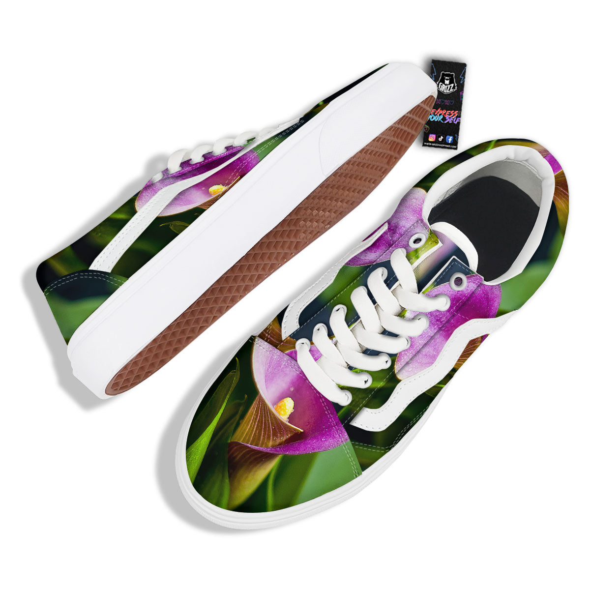 Flower Lily Purple Print Skate Shoes-grizzshop