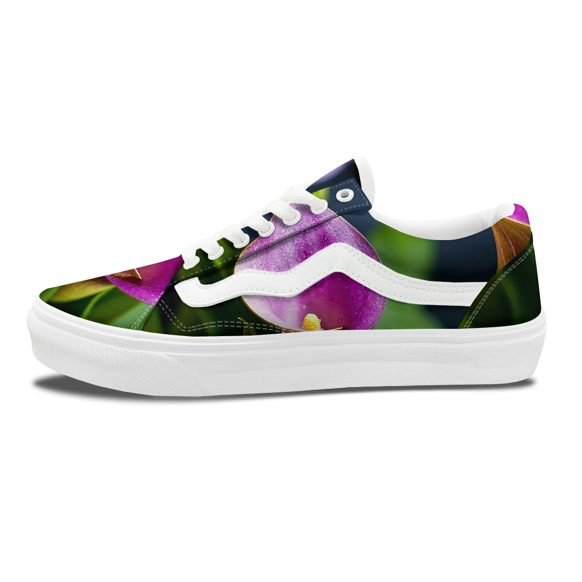 Flower Lily Purple Print Skate Shoes-grizzshop
