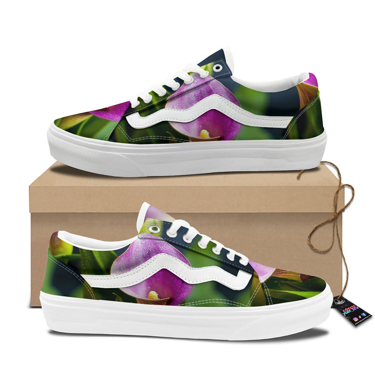 Flower Lily Purple Print Skate Shoes-grizzshop