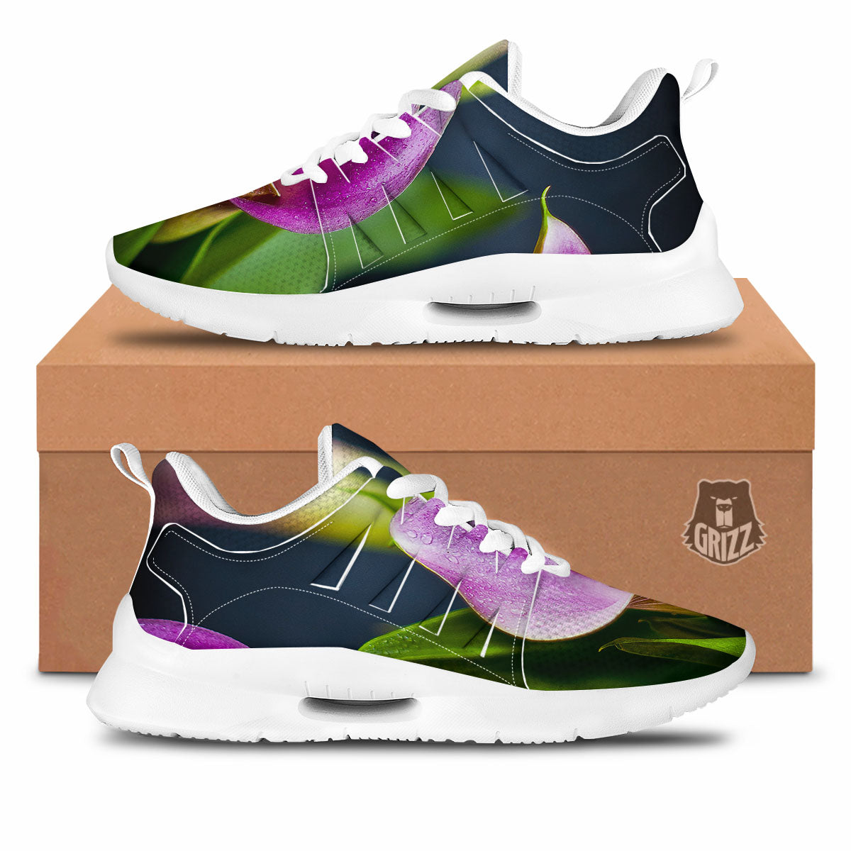 Flower Lily Purple Print Tennis Shoes-grizzshop