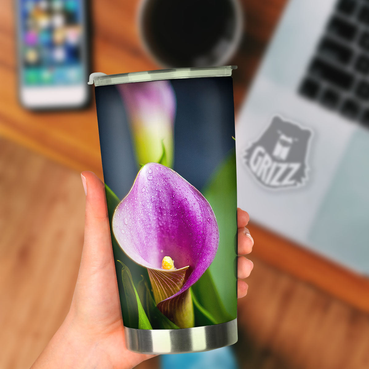 Flower Lily Purple Print Tumbler-grizzshop