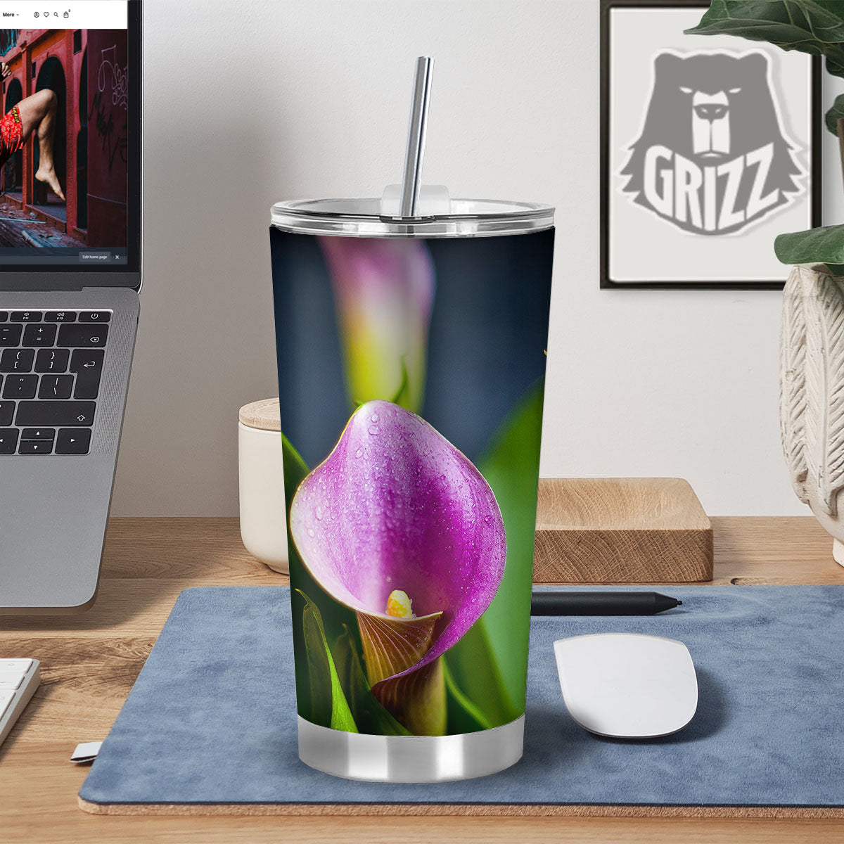 Flower Lily Purple Print Tumbler-grizzshop