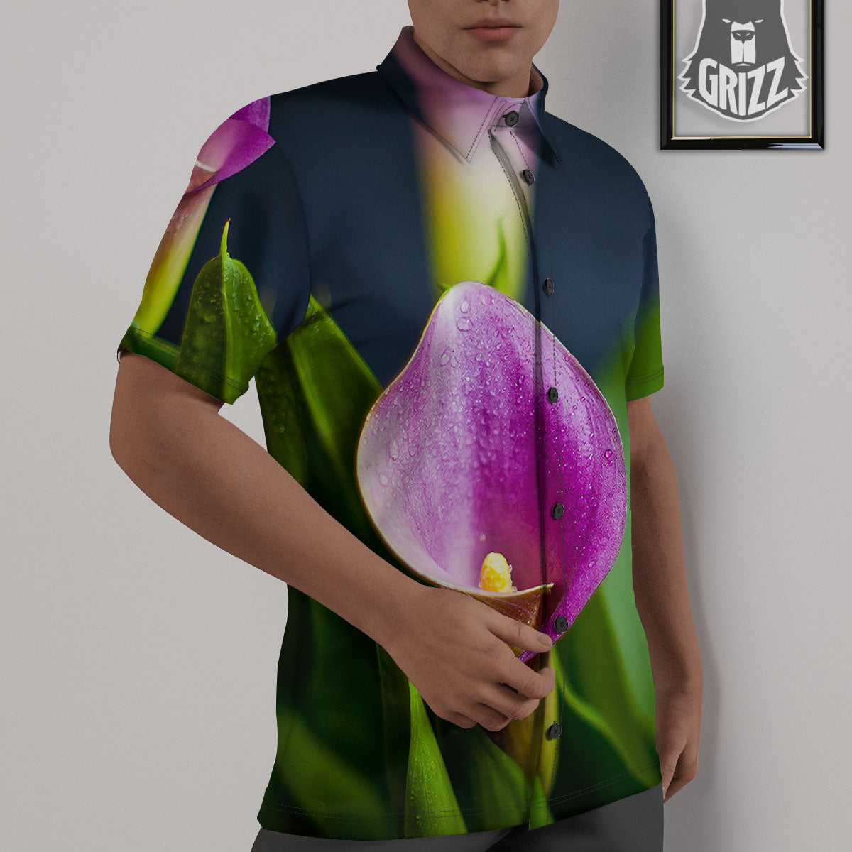 Flower Lily Purple Print Untucked Shirts-grizzshop