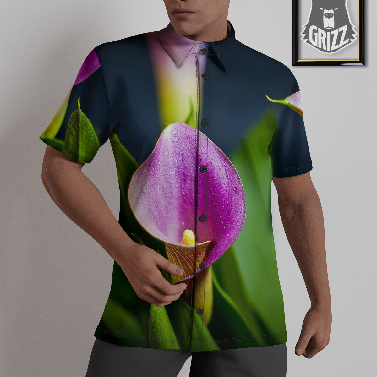 Flower Lily Purple Print Untucked Shirts-grizzshop