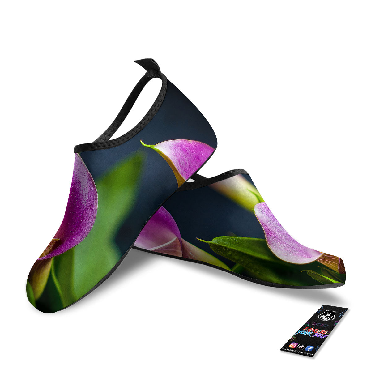 Flower Lily Purple Print Water Shoes-grizzshop