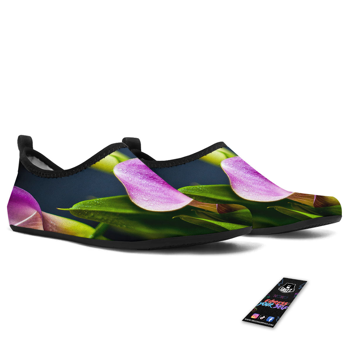 Flower Lily Purple Print Water Shoes-grizzshop