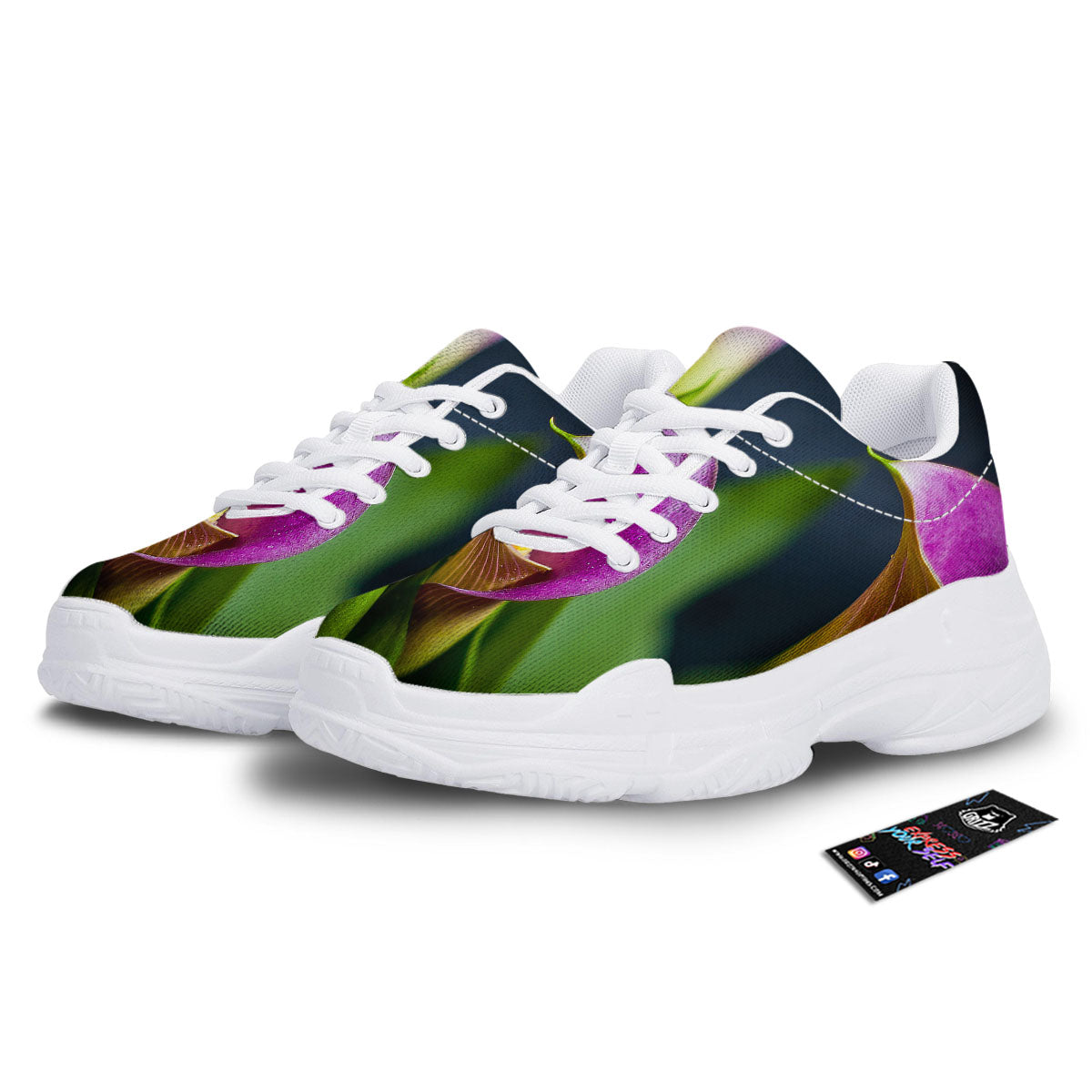 Flower Lily Purple Print White Chunky Shoes-grizzshop