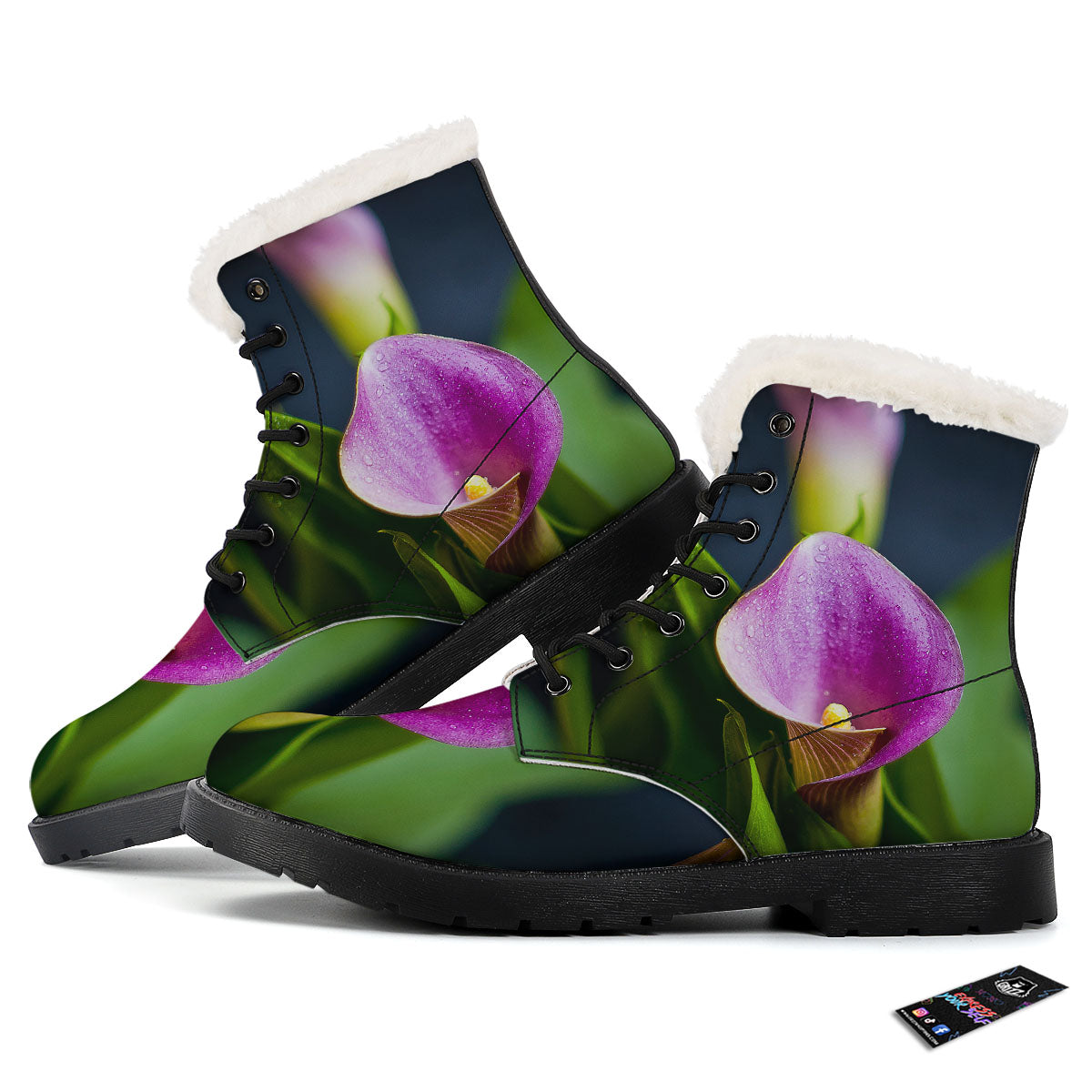 Flower Lily Purple Print Winter Boots-grizzshop