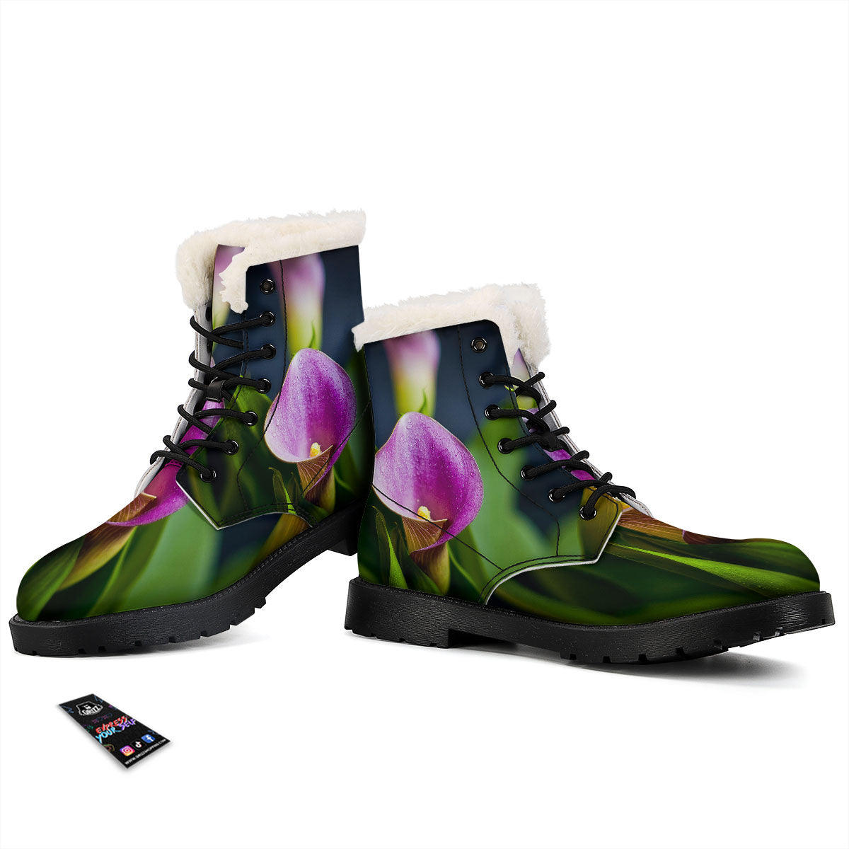 Flower Lily Purple Print Winter Boots-grizzshop