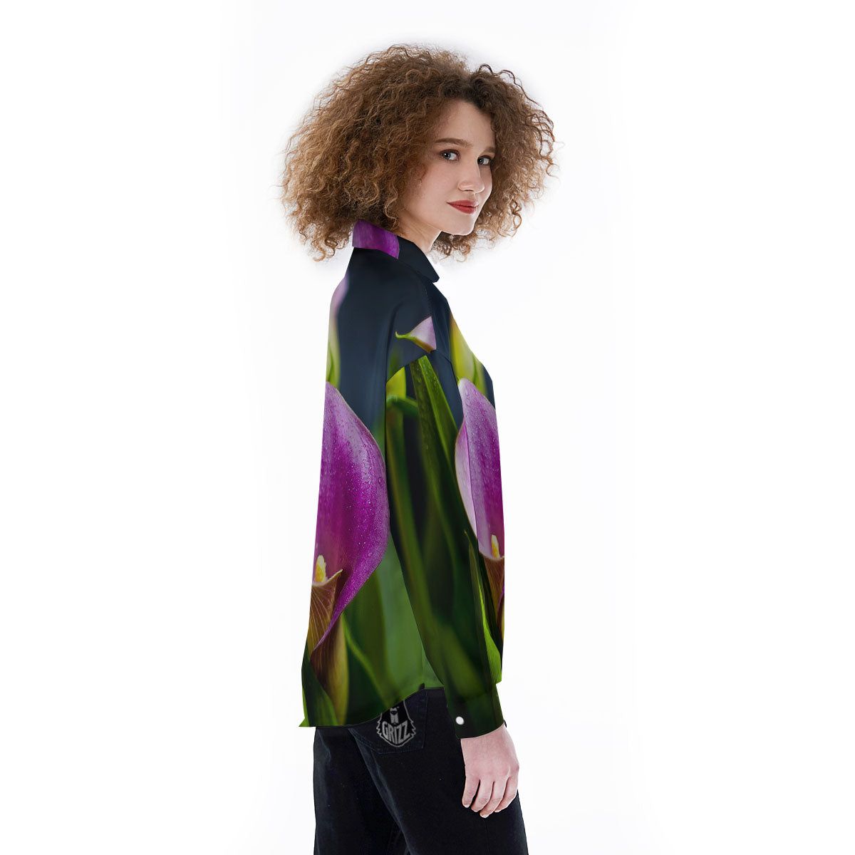 Flower Lily Purple Print Women's Long Sleeve Shirts-grizzshop