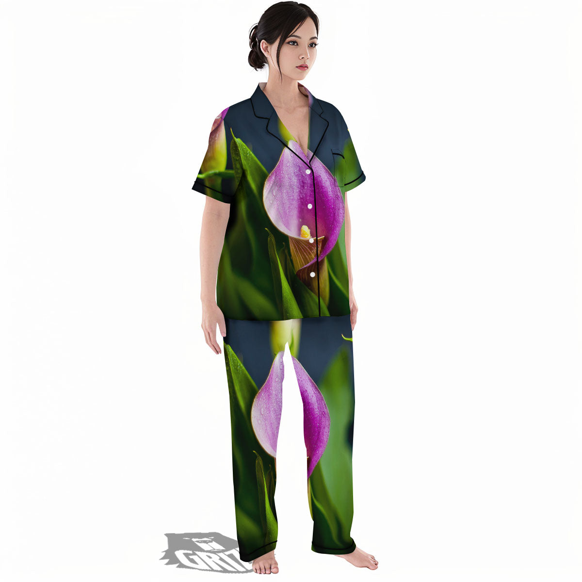 Flower Lily Purple Print Women's Pajamas Set-grizzshop
