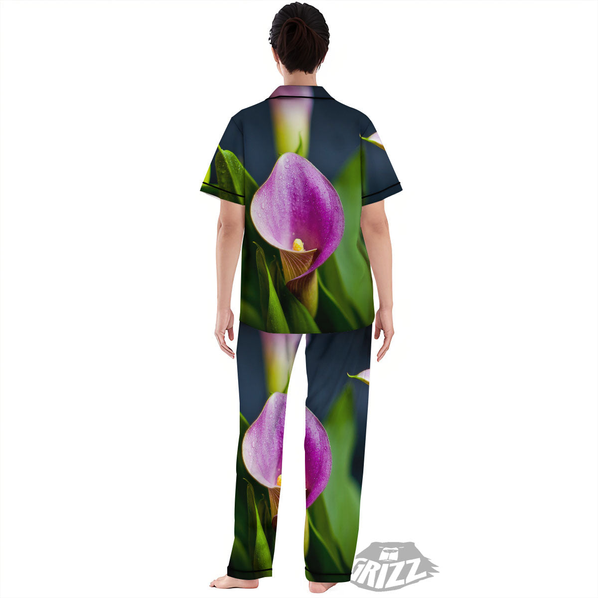 Flower Lily Purple Print Women's Pajamas Set-grizzshop
