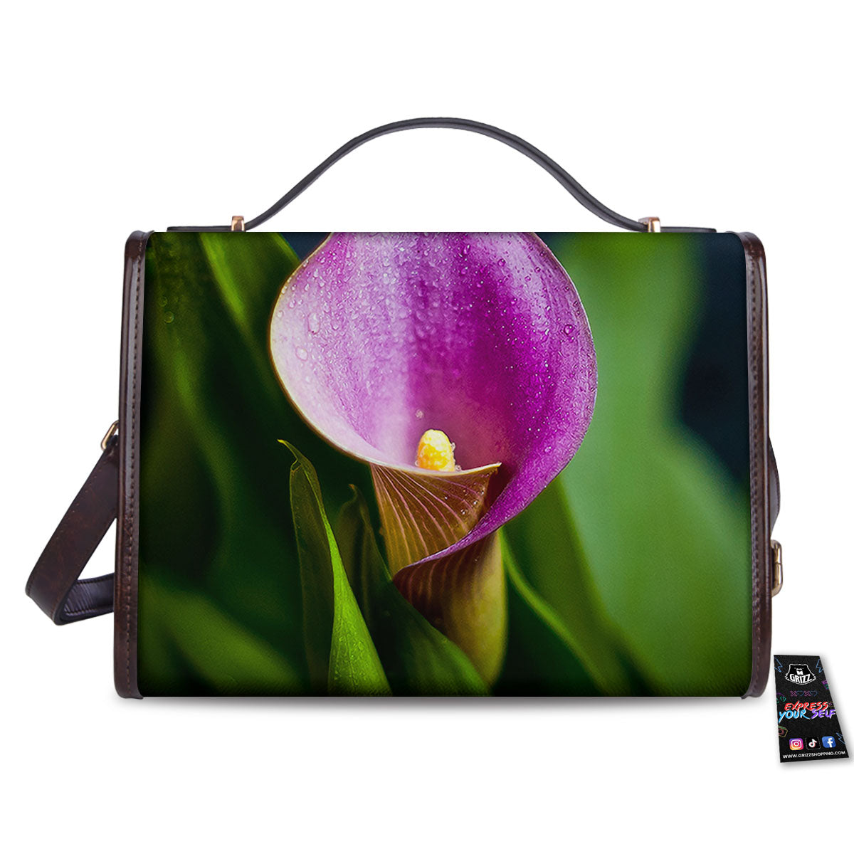 Flower Lily Purple Print Women's Satchel Bag-grizzshop