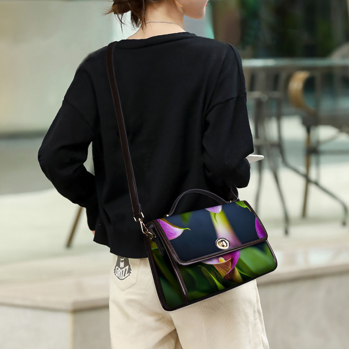 Flower Lily Purple Print Women's Satchel Bag-grizzshop