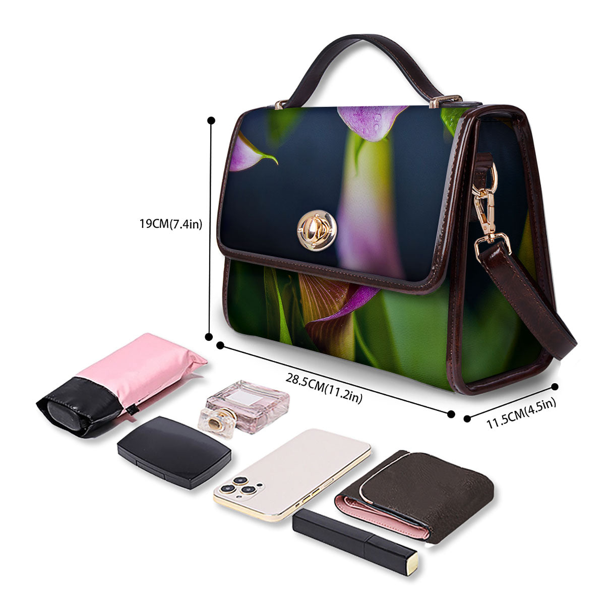 Flower Lily Purple Print Women's Satchel Bag-grizzshop