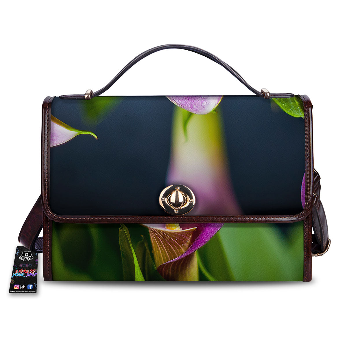 Flower Lily Purple Print Women's Satchel Bag-grizzshop