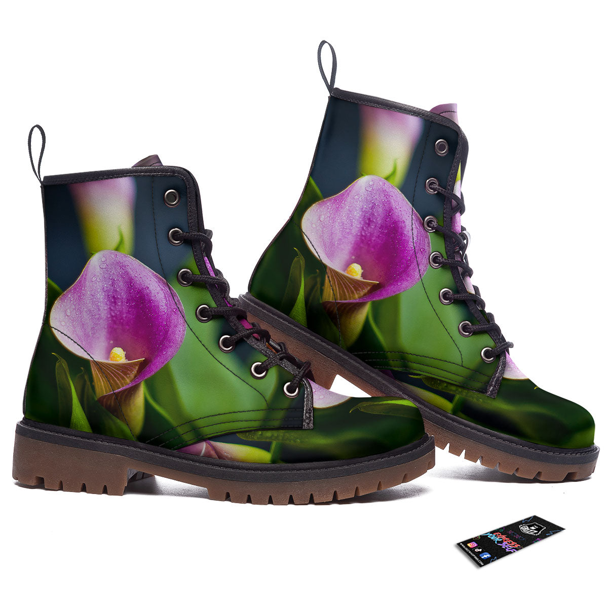Flower Lily Purple Print Work Boots-grizzshop
