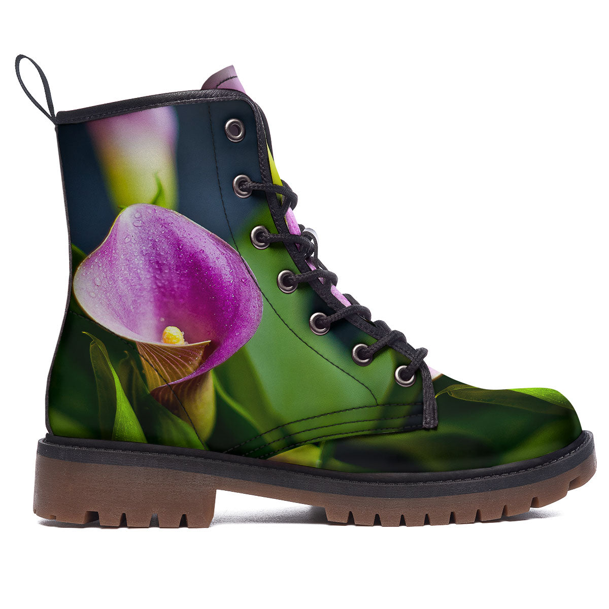 Flower Lily Purple Print Work Boots-grizzshop