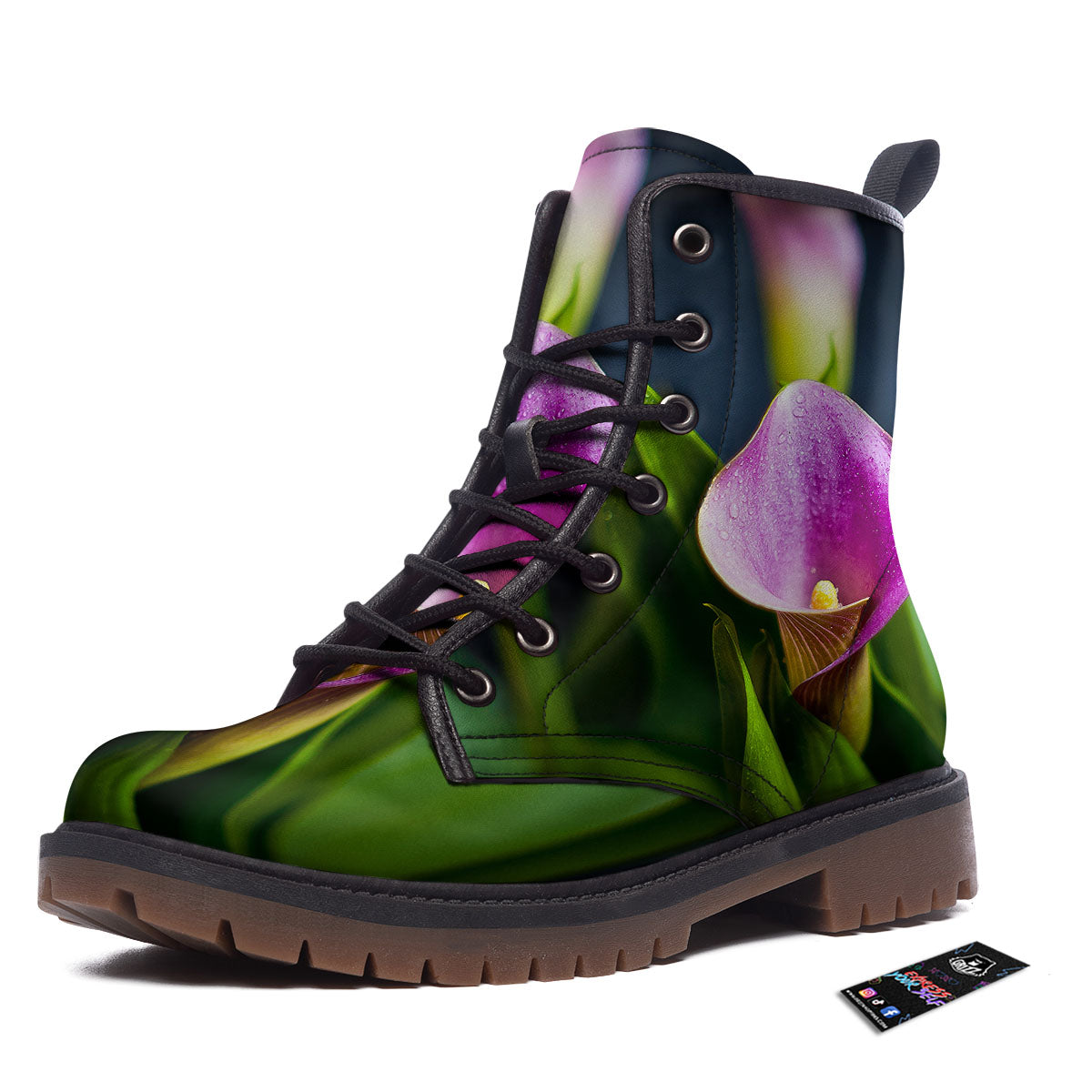 Flower Lily Purple Print Work Boots-grizzshop