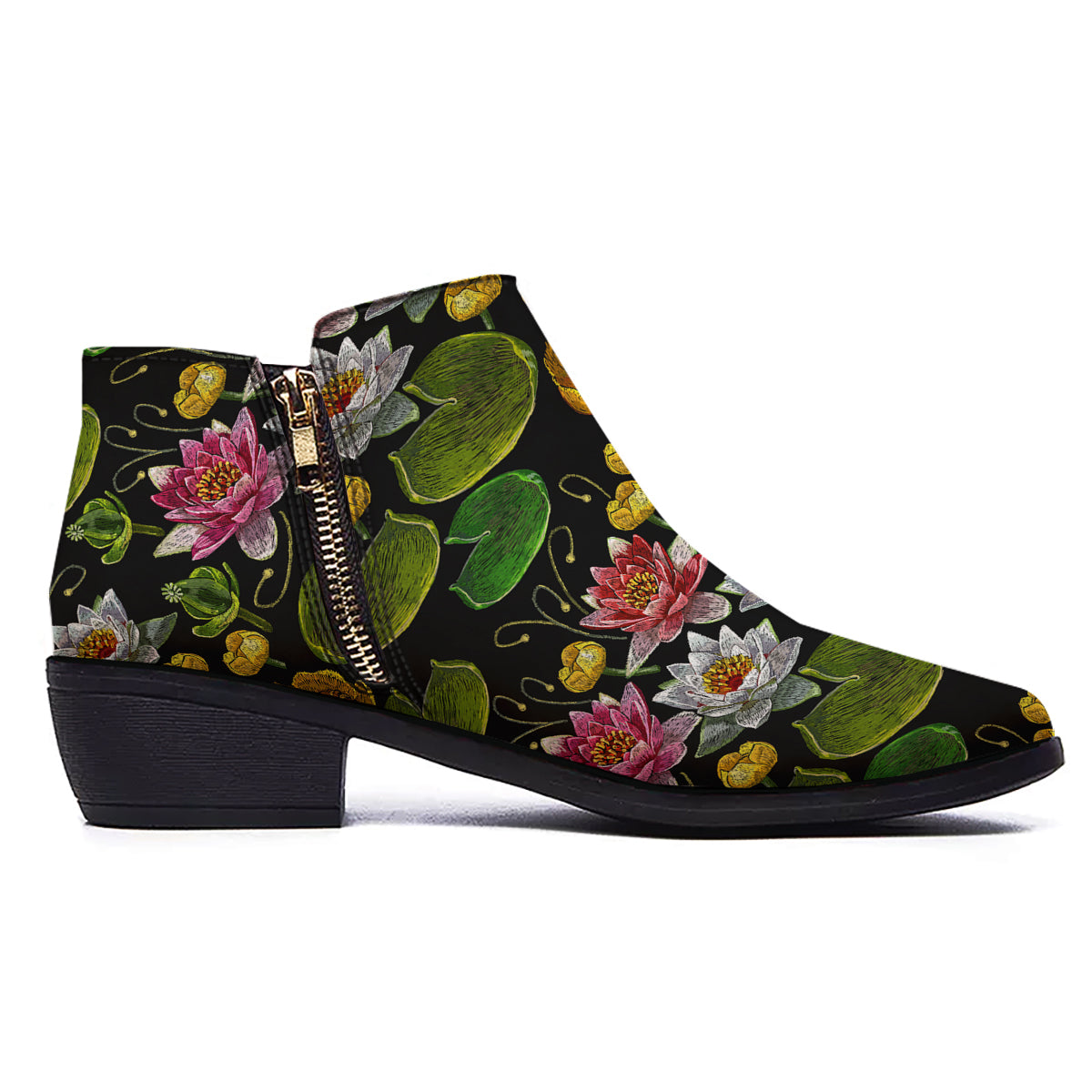 Flower Lily Water Print Pattern Ankle Boots-grizzshop