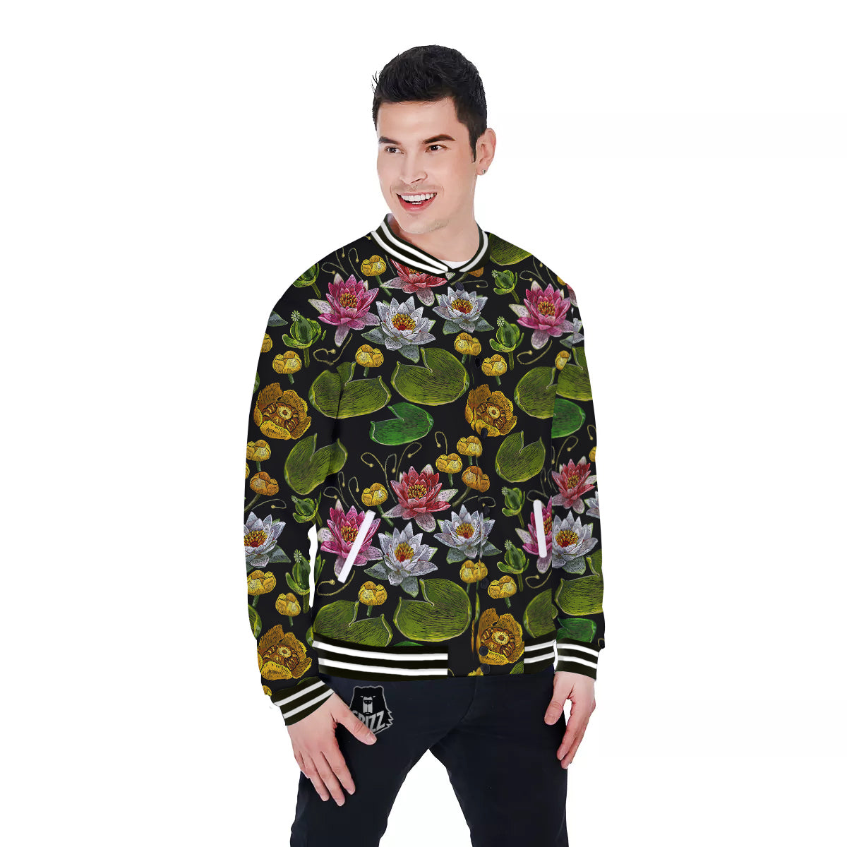 Flower Lily Water Print Pattern Baseball Jacket-grizzshop