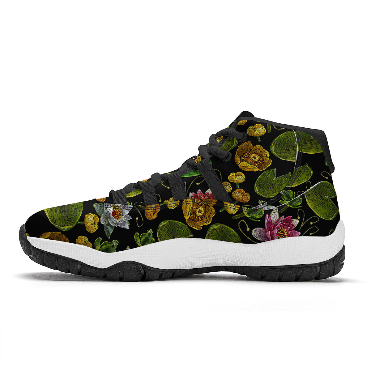 Flower Lily Water Print Pattern Black Bball Shoes-grizzshop