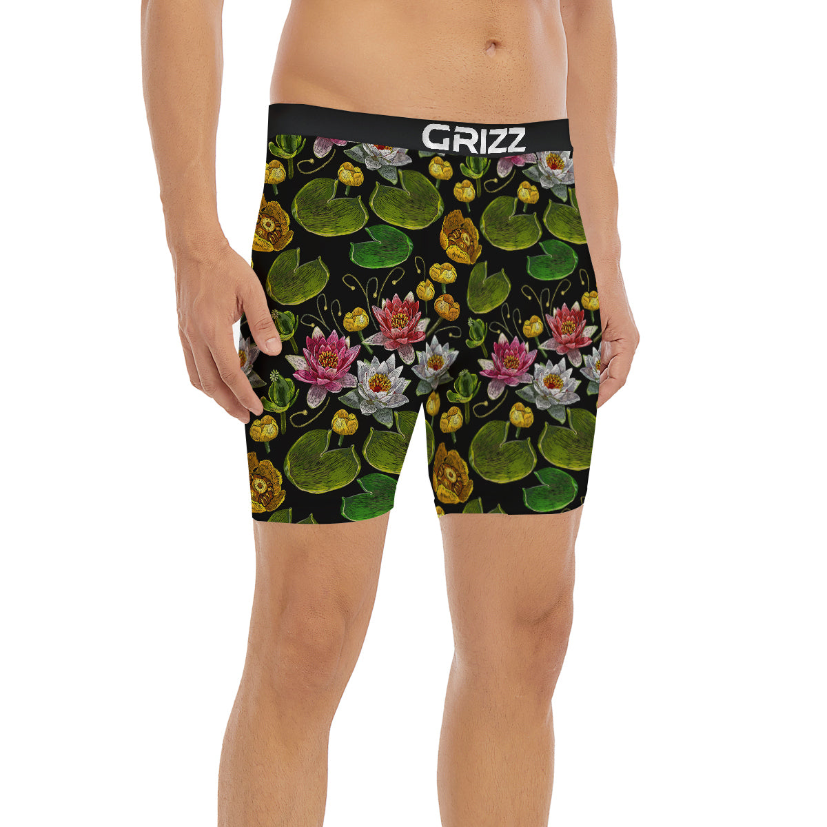 Flower Lily Water Print Pattern Boxer Briefs-grizzshop