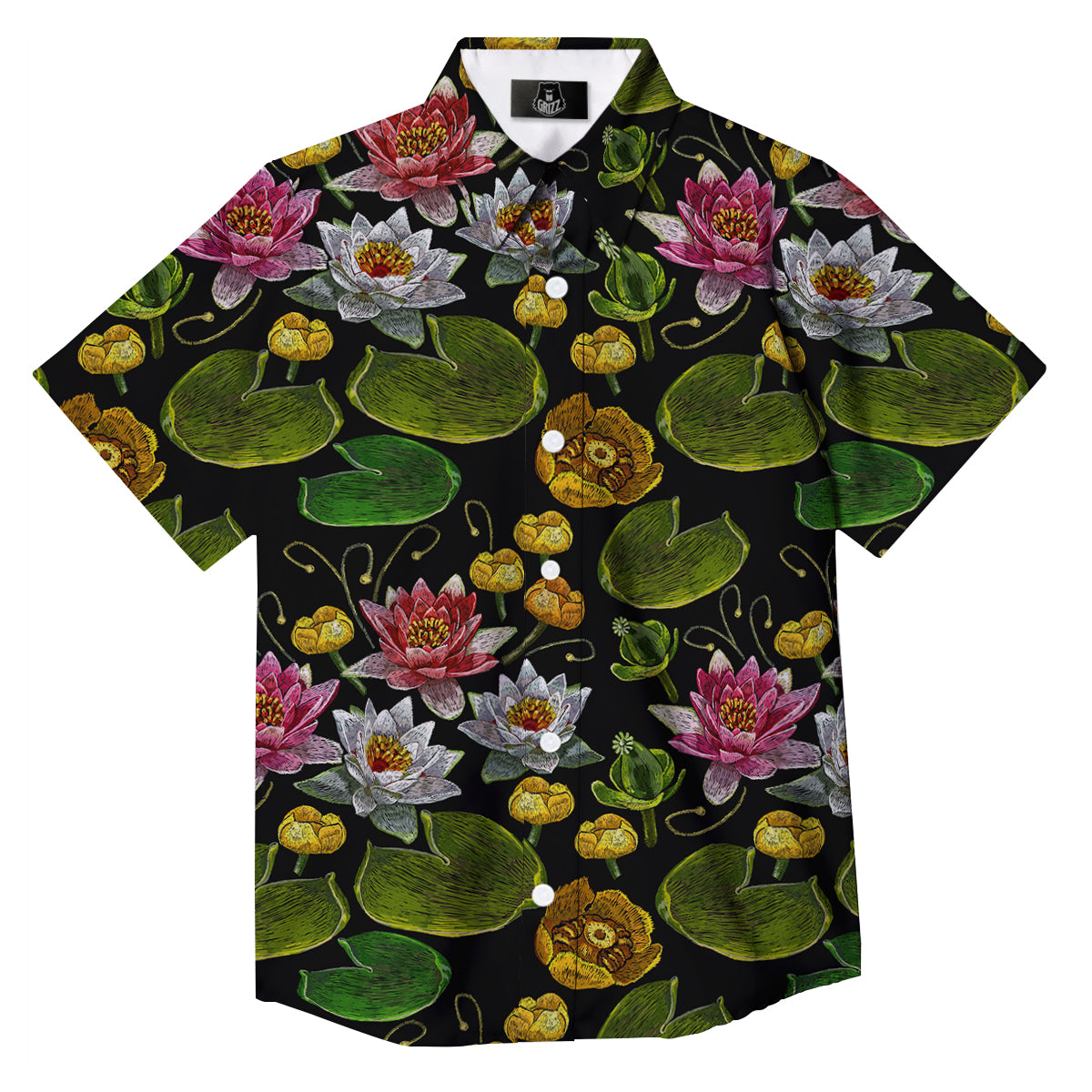 Flower Lily Water Print Pattern Button Up Shirt-grizzshop