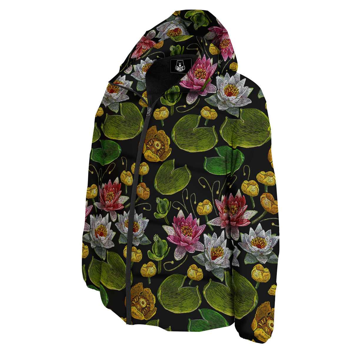 Flower Lily Water Print Pattern Down Jacket-grizzshop