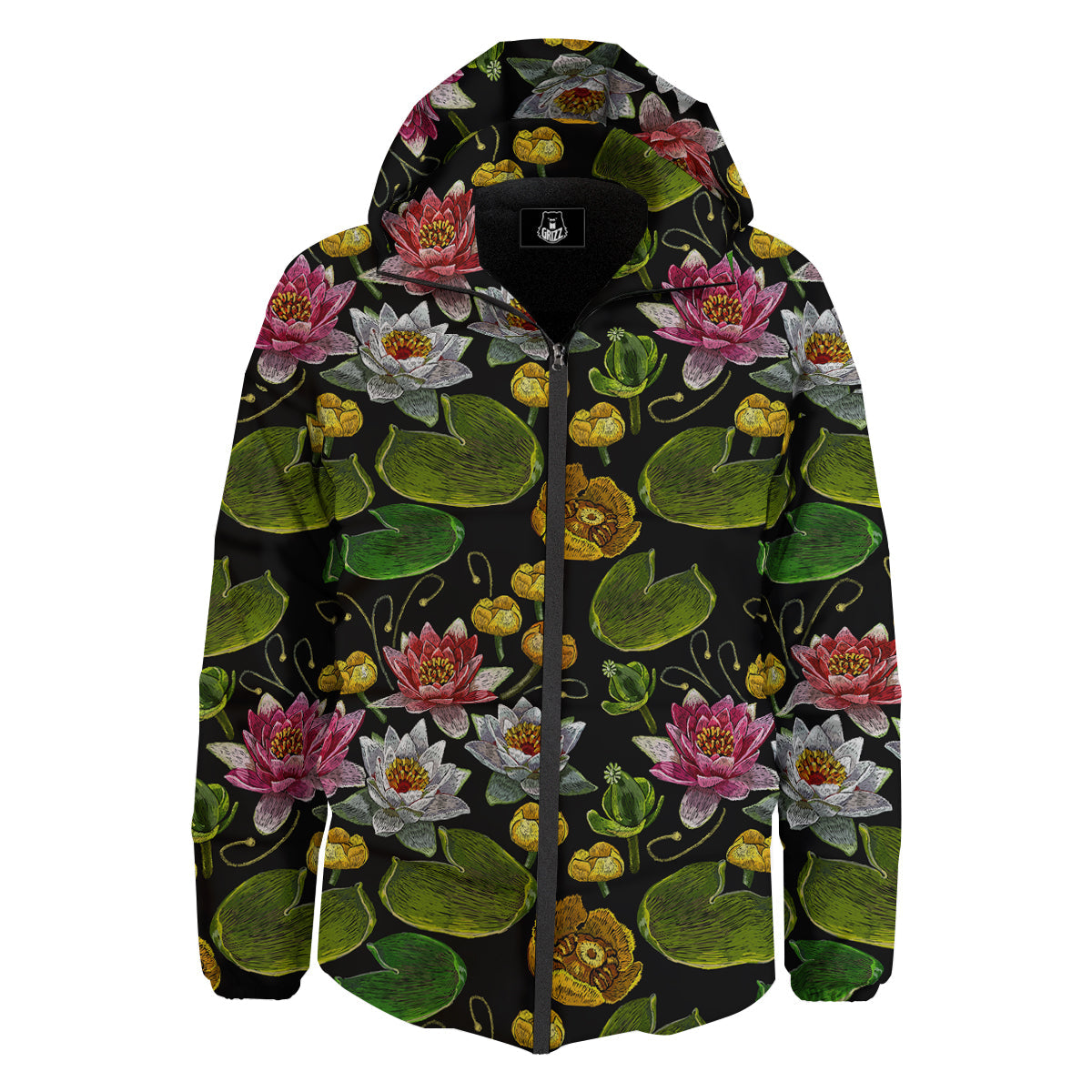 Flower Lily Water Print Pattern Down Jacket-grizzshop