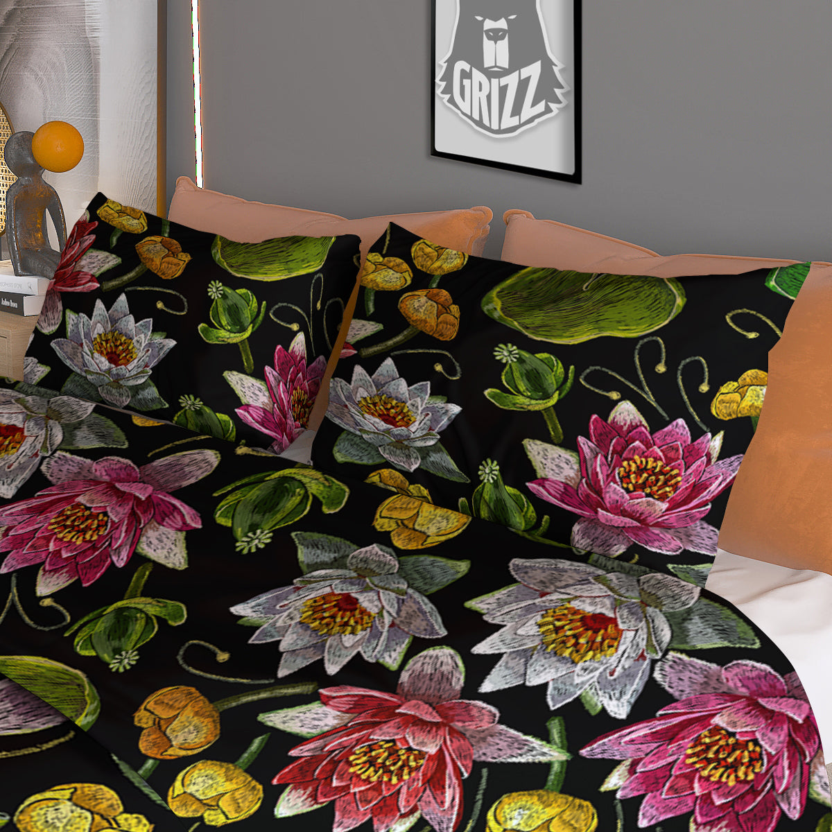 Flower Lily Water Print Pattern Duvet Cover Bedding Set